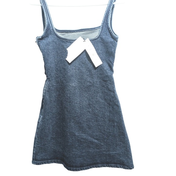 ZARA Denim Mini Dress Square Neck Sleeveless Zip Detail Size S Night Out - Picture 1 of 11